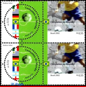 2840 BRAZIL 2002 CHAMPIONS OF SOCCER WORLD CUP, FOOTBALL SOCCER C-2449 BLOCK MNH