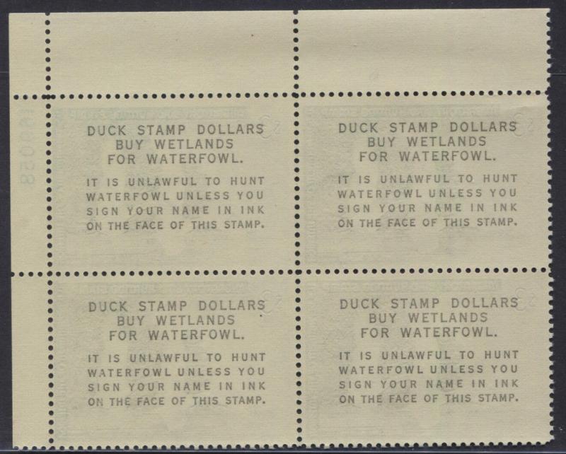 US Sc #RW33 - 1967 $3 Old Squaw Ducks MNH OG VF Plate Block of 4 CV $500