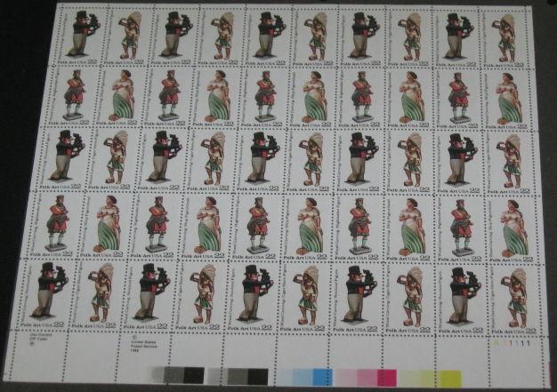 US #2240-3 22¢ Wood Figurines, Complete sheet of 50, og, NH, VF, Brookman $47.50