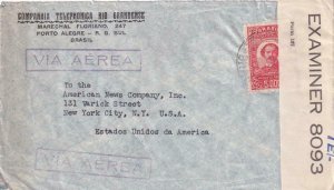 1942, Porto Alegr, Brazil to New York, NY, Airmail, Trinidad Censored (C4080)