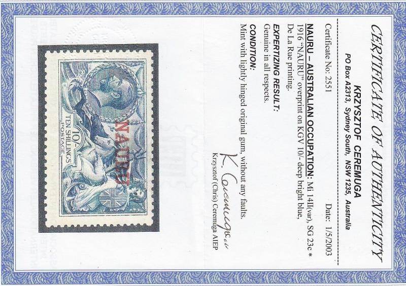 Nauru Scott # 15e with certificate VF OG lightly hinged cv $ 575 ! see pic !