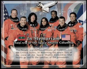 Maldives 2003 - Columbia Space - Sheet of 7 IMPERF Stamps - Scott #2697 - MNH