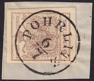 Austria - 1854 - Scott #4b - used on piece - POHRLITZ pmk Czech Republic