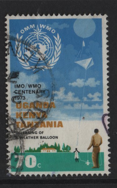Kenya, Uganda, & Tanzania #260 used 1973 world meteorology 70c weather balloon