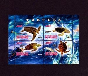 CONGO - 2012 - TURTLE - LEATHERBACK - RIDLEY + REPTILE - 4 X MINT PERF  S/SHEET!