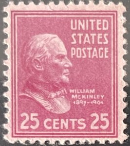 Scott #829 1938 25¢ Pres. Series William McKinley unused very lightly hinged