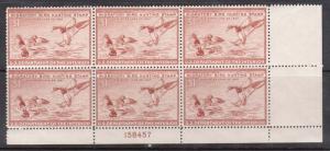 USA #RW13 XF/NH LR Plate Block Of Six