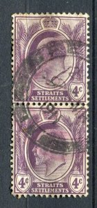 STRAITS SETTLEMENTS; Early 1900s Ed VII issue fine used 4c. Postmark Pair