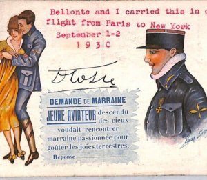 FRANCE 1930 First Non-Stop TRANSATLANTIC FLIGHT Card Signed Pilot *Costes* YZ14