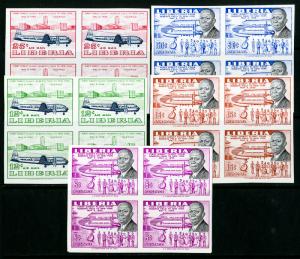 Liberia Stamps # 362-3 + C107-110 XF OG NH Imperforate Blocks Of 4