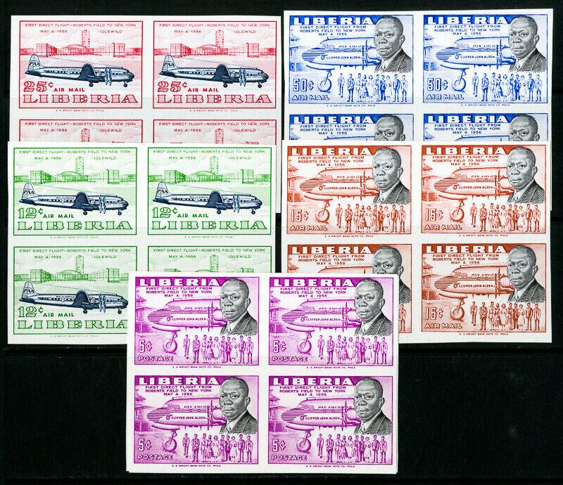 Liberia Stamps # 362-3 + C107-110 XF OG NH Imperforate Blocks Of 4