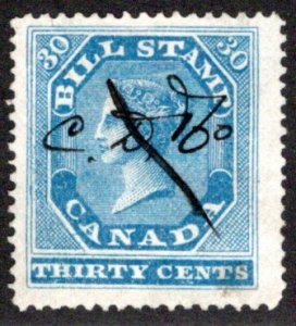 van Dam FB12, 30c, perf 12.7 x 13.5 used, Canada Federal Bill Stamp, 1st Issue,