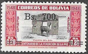 Bolivia SC C191 - Puerto del Sol - 700 Bolivianos overprint - MLH - 1957