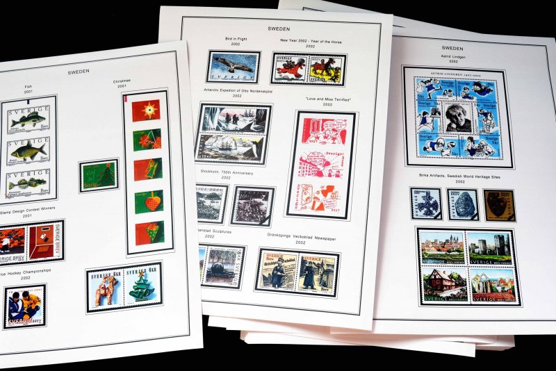 COLOR PRINTED SWEDEN 2000-2010 + 2011-2019 STAMP ALBUM PAGES (131 illust. pages)