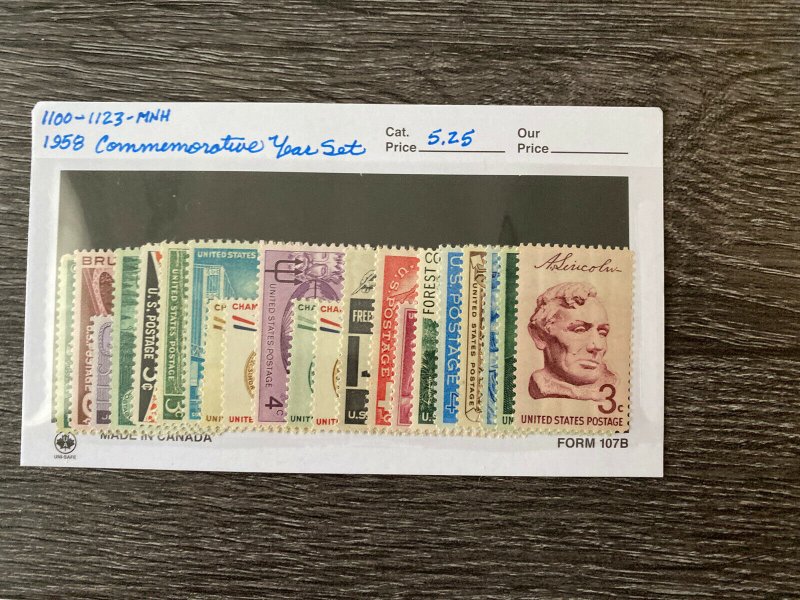 US Stamps- SC# 1100 - 1123 - 1958  Commemorative Year Set - MNH - SCV = 5.25