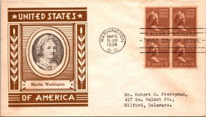 FDC 1938 SC #805 Martha Washington - DC Cancel - F61496