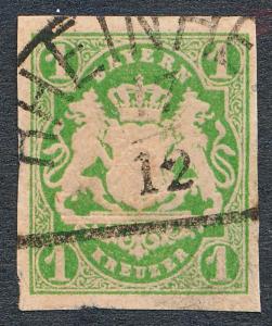 GERMAN STATES-BAVARIA 15, USED 4 MARGIN, 1 KR YELLOW GREEN