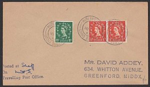 GB 1957 cover MIDLAND TPO GOING SOUTH cds & Posted at....handstamp..........K462