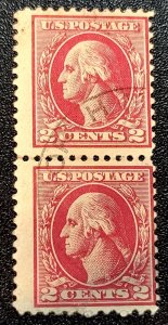 Scott Stamp# 526 - 1920 2¢ Used Washington Carmine Joint Pair.  Free shipping.