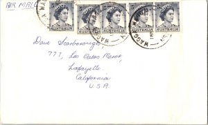 Australia 5d QEII c1962 Wagga Wagga, N.S.W. Aust. Airmail to Lafayette, Calif.