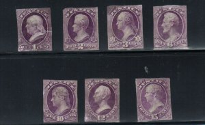USA #O25P2 - #O31P2 Fine small Die Proof Reprints Without Gum On White Wove Pape