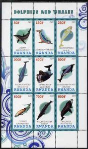 RWANDA - 2009 - Whales & Dolphins - Perf 9v Sheet - MNH - Private Issue