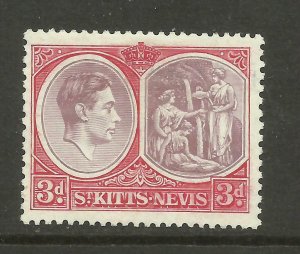 ST.KITTS & NEVIS 1940 Sg 73a 3d Brown-Purple & Carmine Red M/Mint.  {AV1000-87} 