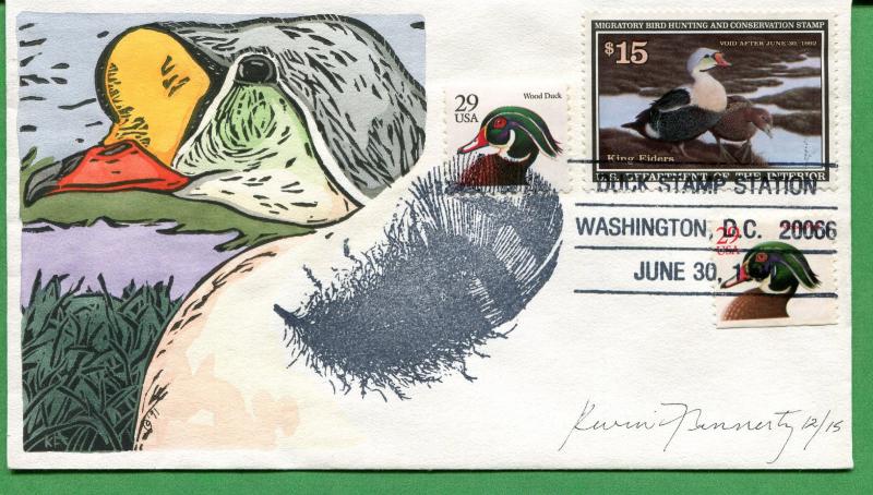 US #RW58 Hand Painted Duck First Day Cover-06/30/91 - Kevin Finnerty- S8207