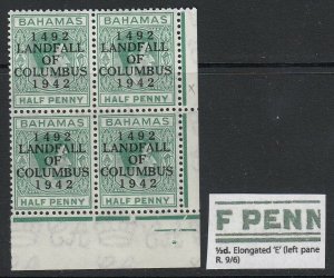 Bahamas, SG 162a, MNH blk 4 Elongated E variety