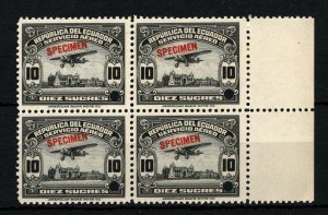 ECUADOR AIR MAIL Stamps 1930 *SPECIMEN* 10s BLACK High Value Block{4} MNH SS2728