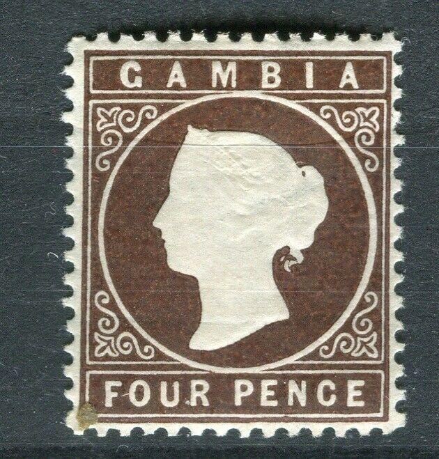 GAMBIA; 1886 classic QV Crown CA issue Mint hinged Shade of 4d. value