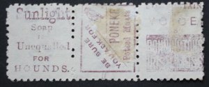 New Zealand 1893 Eight Pence Sunlight Poneke Irish Moss advert strip SG 225 used