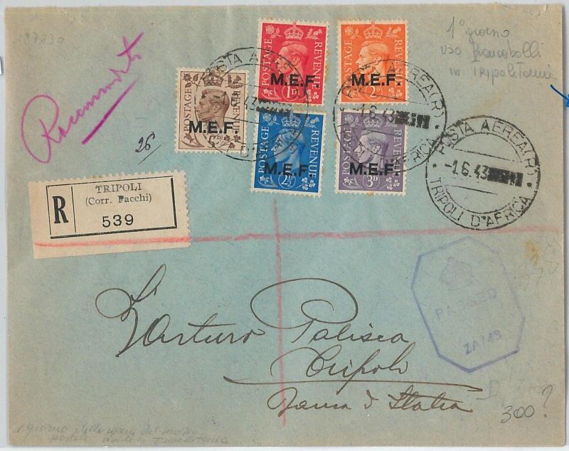 59456 - MEF British Middle East Forces - POSTAL HISTORY: COVER from TRIPOLI 1943