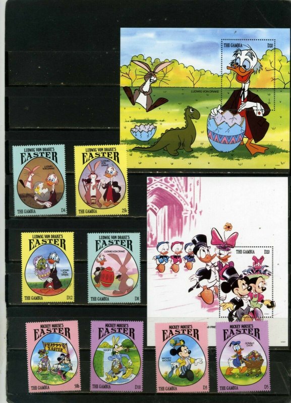 GAMBIA 1994 WALT DISNEY EASTER SET OF 8 STAMPS & 2 S/S MNH