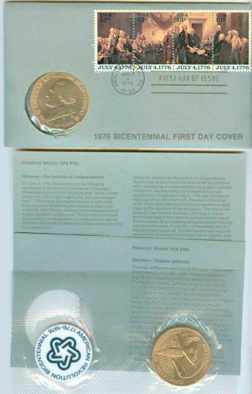 1976 Bicentennial Sc 1694a  bronze medal FDC  Philadelphia