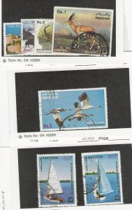 Pakistan, Postage Stamp, #584-7, 592, 601-2 Used, 1983 Sailboat, Bird, Animal