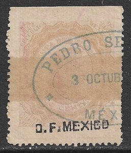 MEXICO REVENUES 1877 25c DOCUMENTARY TAX DF MEXICO Control Used DO34