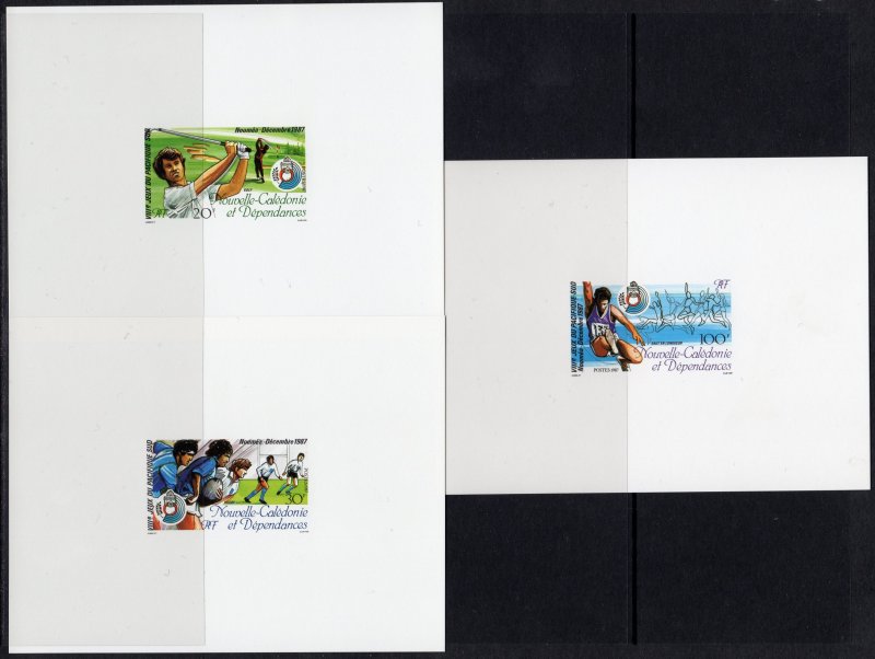 New Caledonia 1987 Sc#568/570 GOLF/RUGBY/LONG JUMP/ 3 DELUXE S/S IMPERF.MNH