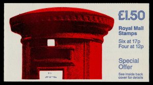 Great Britain BK616 Pillar Box cover R Selvedge MNH Queen Elizabeth Machin Head