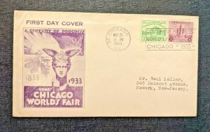 1933 Century of Progress Chicago IL FDC 728 29 Cover to Newark New Jersey