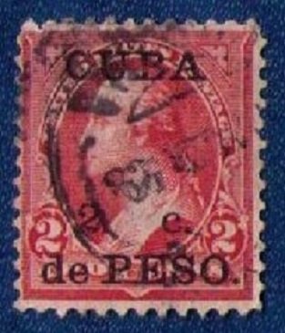 US Scott #222 Cuba Stamp USED Surcharge 2 cent on 2 cent F-VF