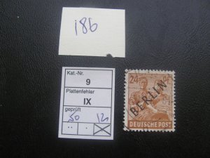 berlin 1949 used mi. 9IX Broken B BERLIN BLACK OVERPRINT VF/XF 50 EUROS (186)
