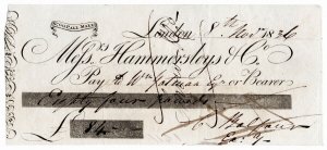 (I.B) QV Revenue : Early Cheque £84 (Hammersley's Bank 1836)