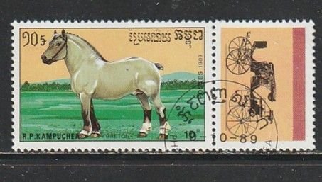 1989 Cambodia - Sc 980 - used VF - 1 single - Horses