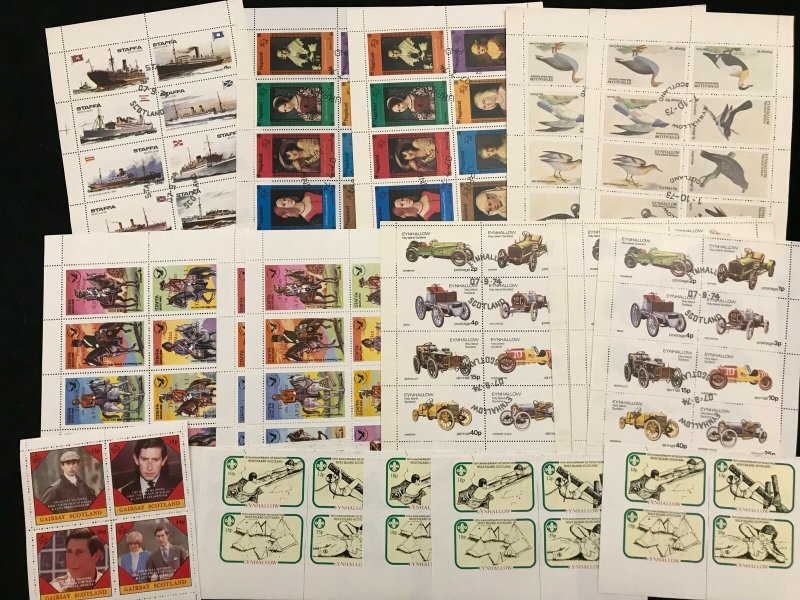 Scotland GB Locals Wildlife Scouts Space Cars Nagaland Sheets M&U(Appx 300)Ad749