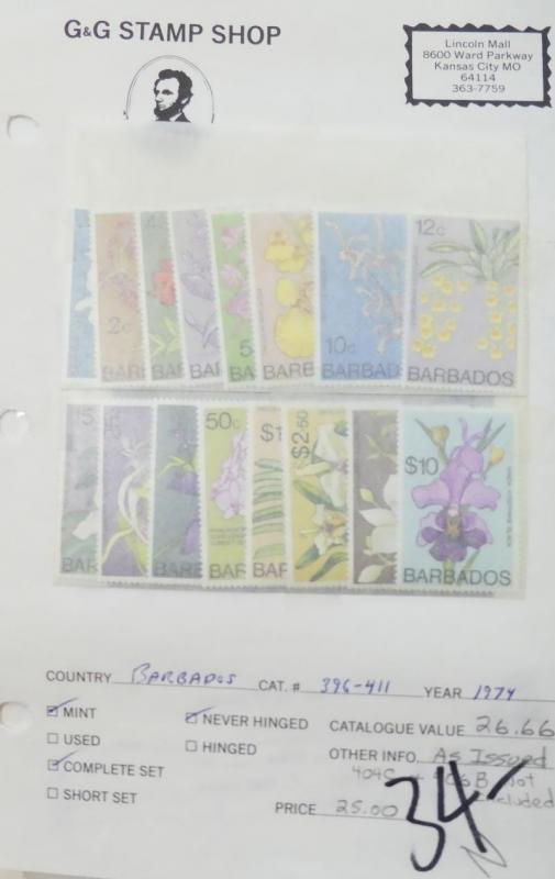 EDW1949SELL : BARBADOS Very clean collection of all VF Mint NH. Scott Cat $1,450