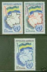GABON Scott 151-3 MNH** Flag, Map UN stamps 1961