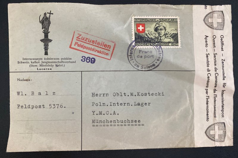 1940s Switzerland Interment Camp Censored  Cover To Poln Interment Lager