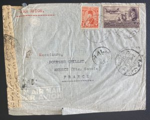 1949 Cairo Egypt Censored Airmail cover To Annecy France