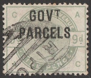 GREAT BRITAIN 1883 'GOVT PARCELS' on QV 9d. SG O63 cat £1200. Rare. Certificate.